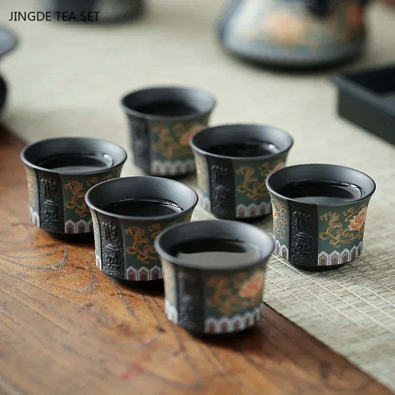 2 Pcs Chinese Purple Clay Teacup Exquisite Hand-painted Plum Blossom Pattern Tea Bowl Master Cup Teaware Drink Tea Accessories