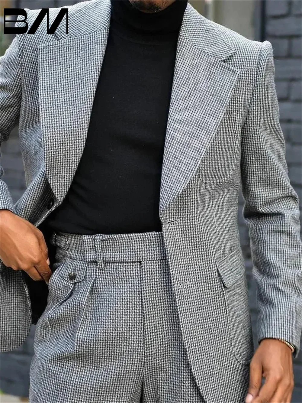 Elegant Single Button Men Suits Lapel Groom Tuxedos Groomsmen Wedding Suit Prom Blazer Plaid 2 Pieces Prom Jacket Pants