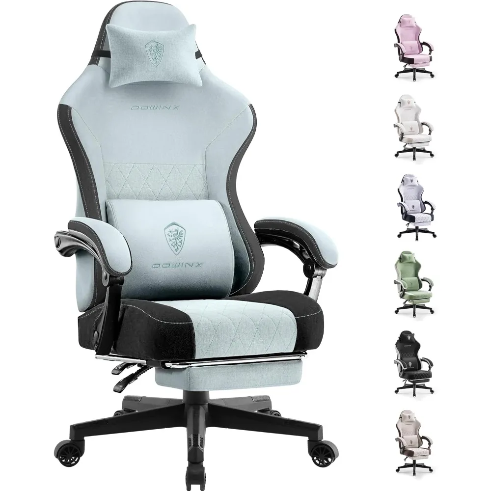 Gaming Chair Fabric with Pocket Spring Cushion, High Back Ergonomic Computer Chair with Footrest for Adults, Massage Lumbar Sup 1