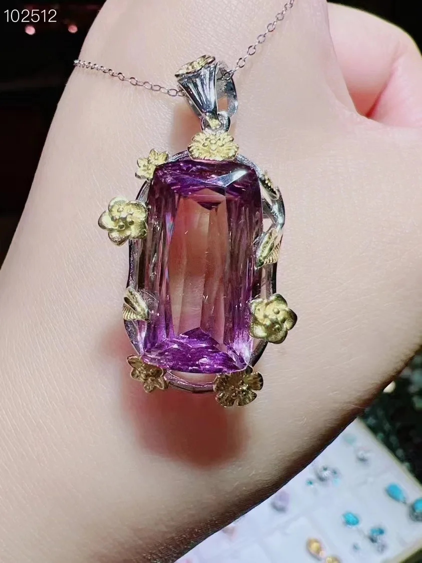 

Unit One Piece 925 Silver Buckle With 11*20mm Hot Natural Ametrine Crystal Healing Square Brilliant Pendant For Jewelry Gift