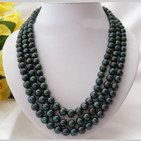 

Favorite Pearl Necklace,Stunning 3Rows 10mm Black Color Freshwater Cultured Pearl Necklace,Charming Women Gift