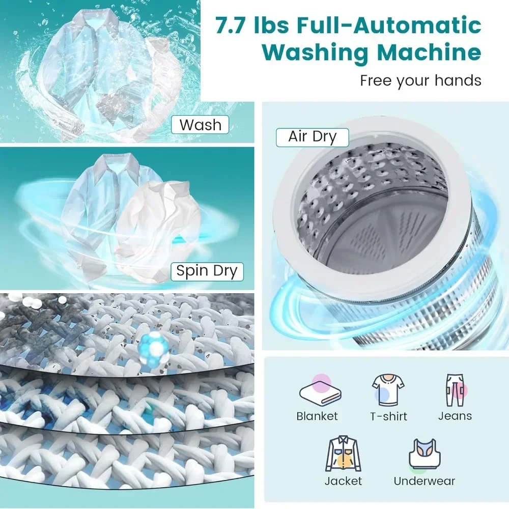 Portable Washing Machine, 7.7 Lbs 10 Preset Programs 3 Water Levels, Washer and Spinner Combo, 0.78 Cu.ft Full Automatic Laundry 2