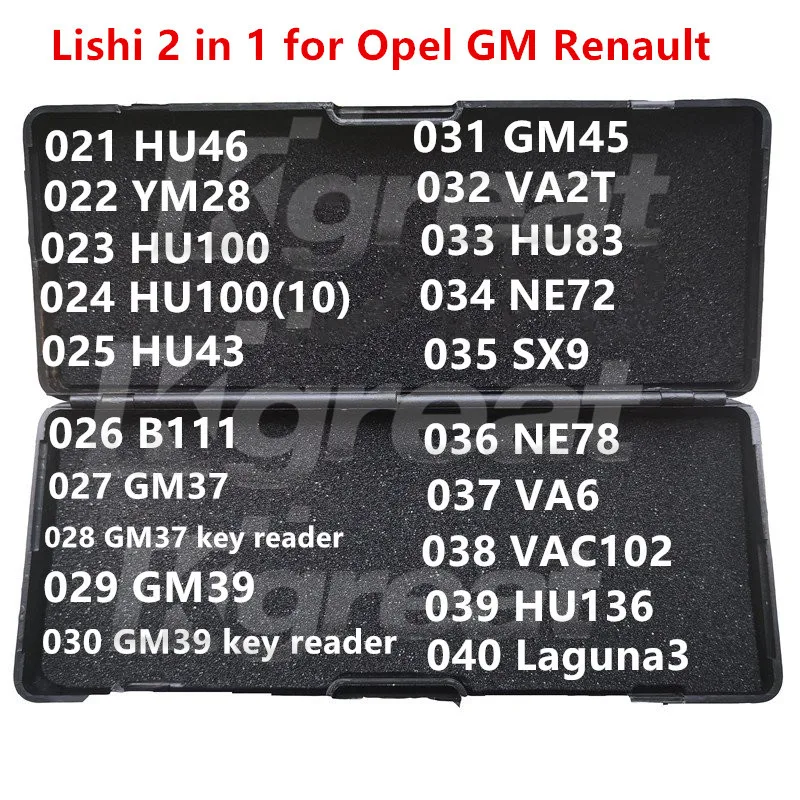 Hot Lishi Tool 021-040 2 in 1 HU46 YM28 HU100 HU43 B111 GM37 GM39 GM45 VA2T HU83 NE72 SX9 NE78 VA6 VAC102 HU136 Laguna3 For Opel GM