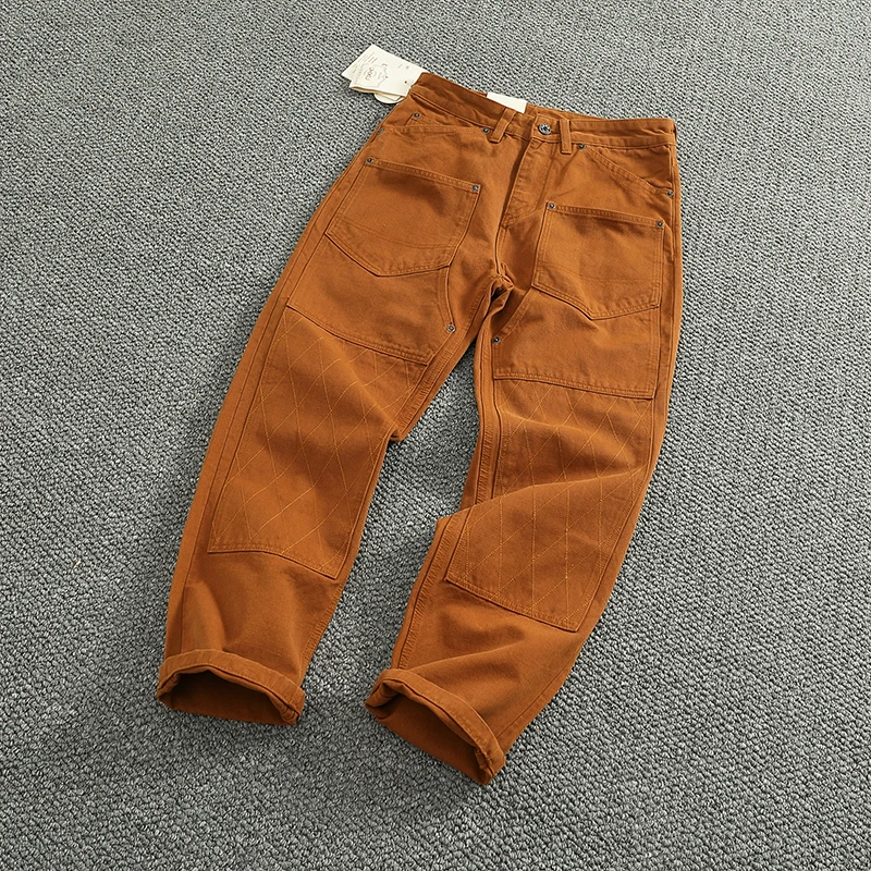 American Retro Workwear Casual Pants Men's Spring Summer New Heavy ket Patchwork Loose Conical Straight Leg Trousers