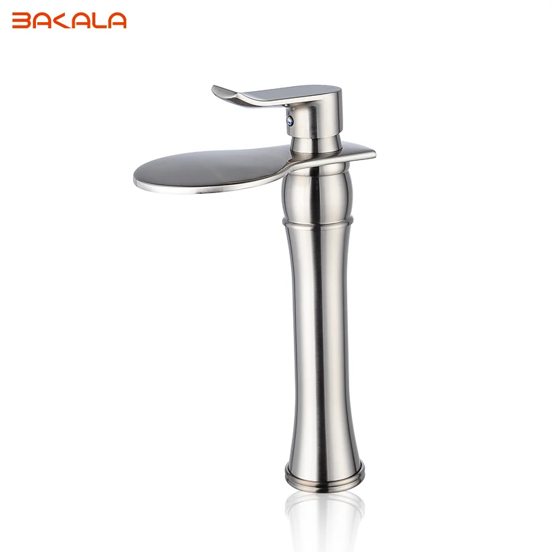 

BAKALA Deck mounted Waterfall Bathroom Sink Vessel Faucet Nickel Brushed Bath Spout LH-555L