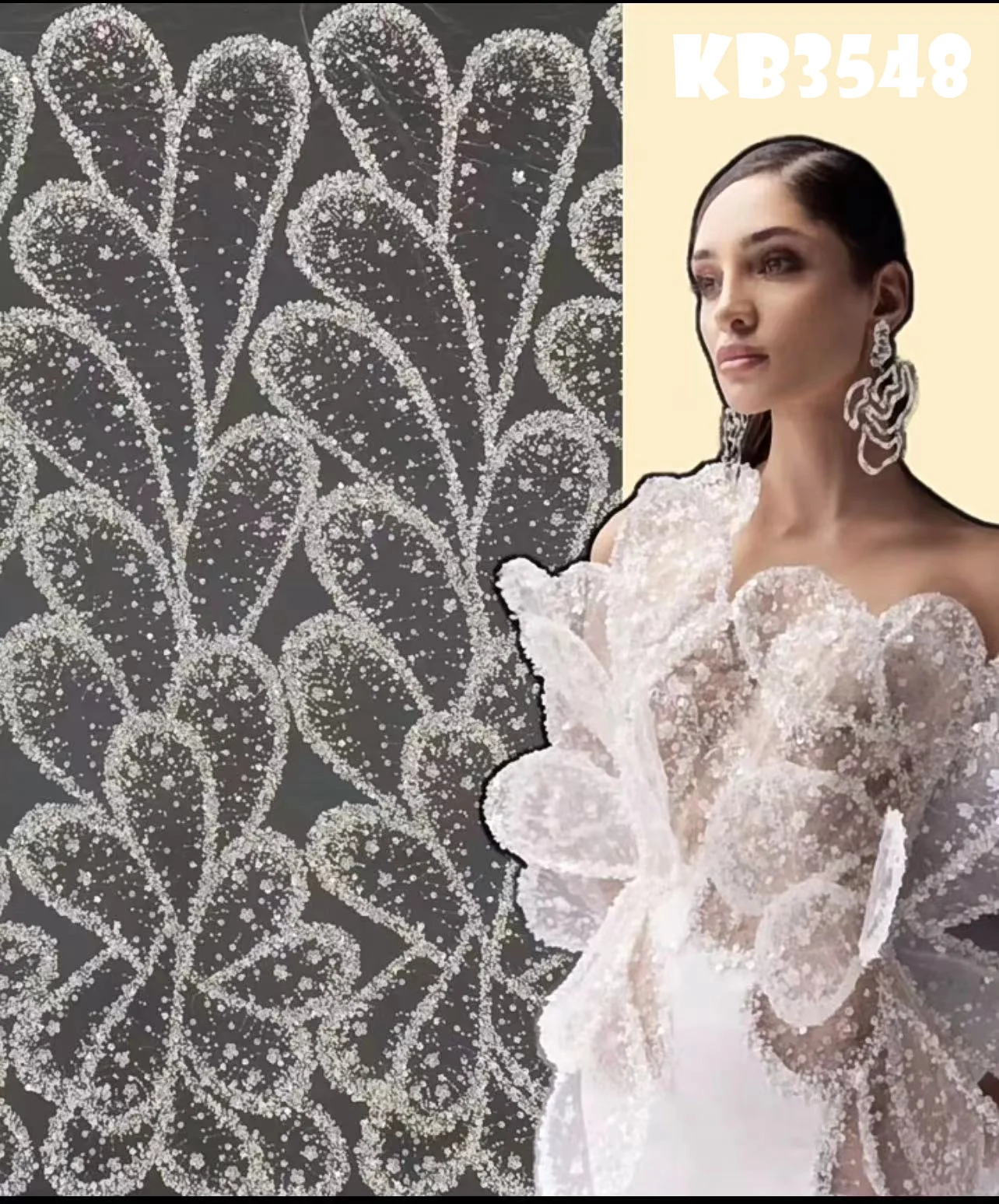 

Кружевная ткань с белыми бусинами, 5 ярдов, кружевная ткань, качественная 2024 нигерийская оранжевая кружевная ткань с блестками, французская сетка для шитья KB3548