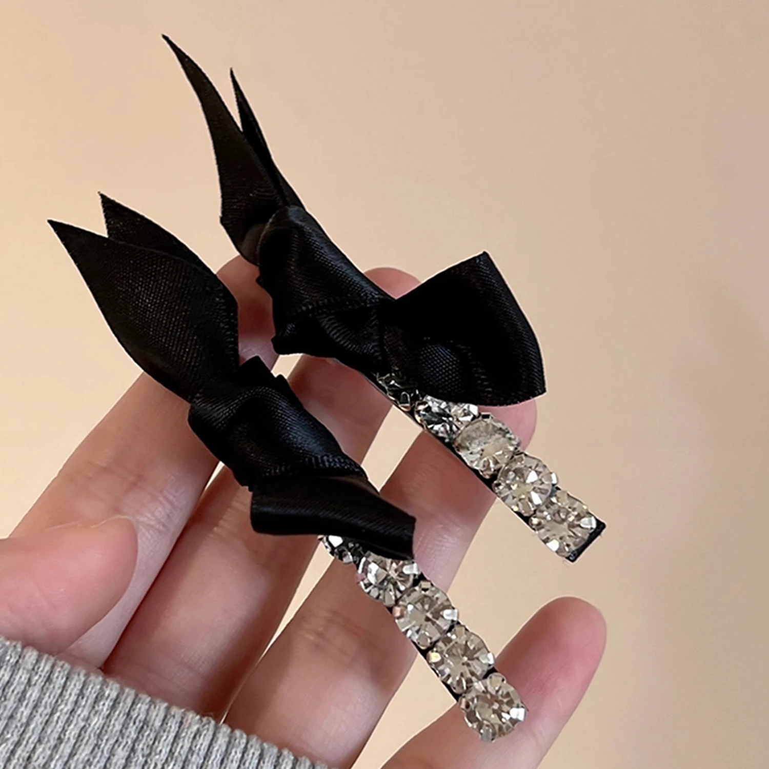 

Vintage Black Bow Rhinestone Hair Clip Sweet Elegant Bowknot Duckbilled Hairpin Barrette Y2K Hair Accessories For Women