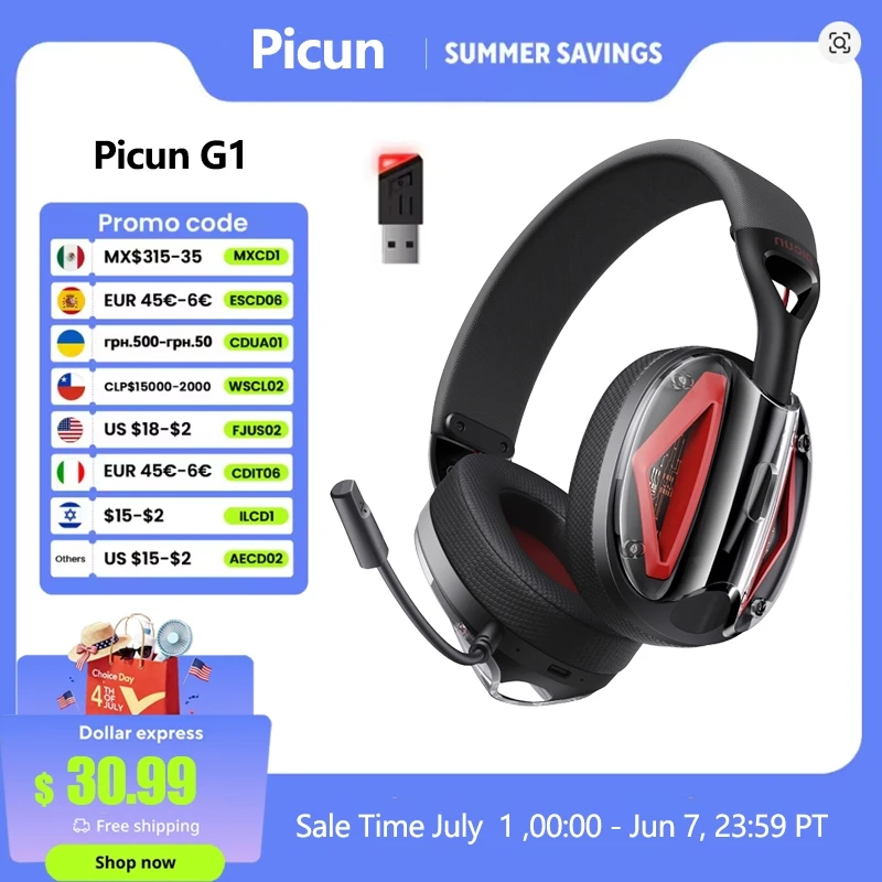 Picun G1 2.4GHz Gaming Wireless Headset 3D Surround Sound Spatial Audio ENC HD Mic Headphones for Gamer Lightweight PS5 PC Phone
