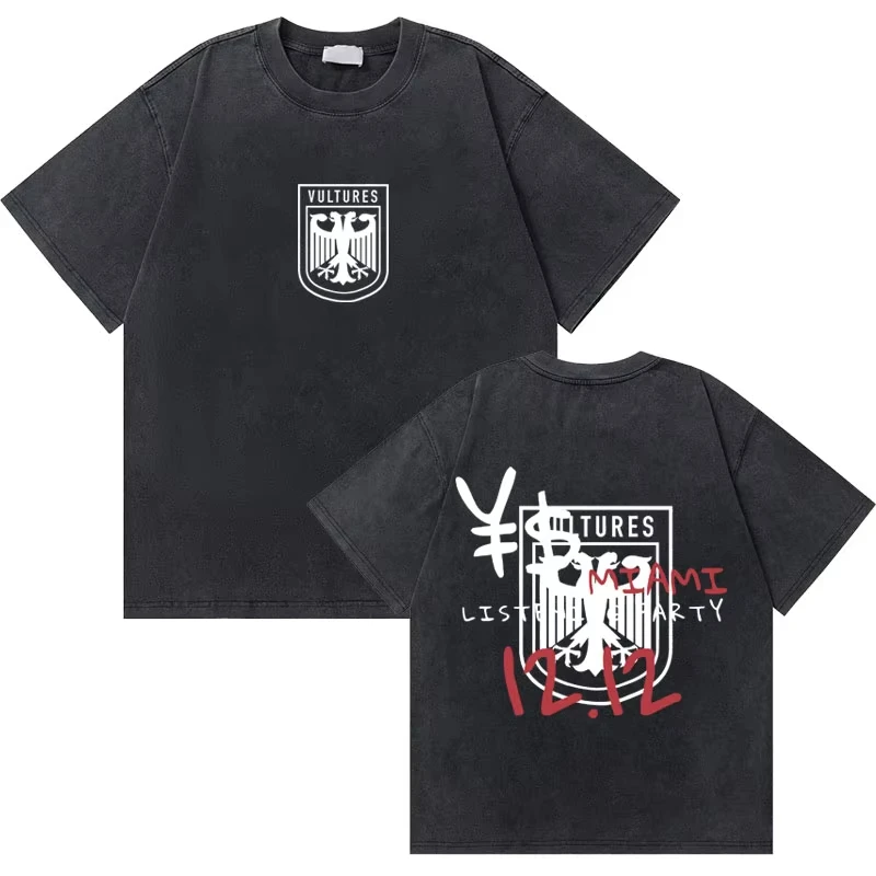 Washed Vintage Rapper Kanye West Graduation Bear Graphic T Shirt Men Pure Cotton T-shirt Men's Hip Hop Fashion Oversized Tshirt