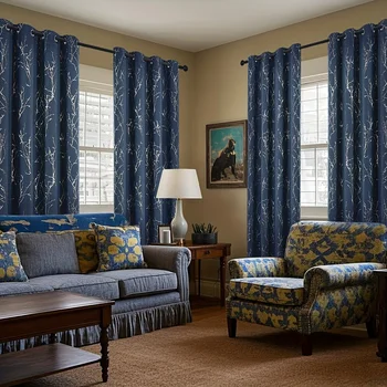 2pcs Tree Print Blackout Curtains – Thermal Insulated Grommet Drapes 1