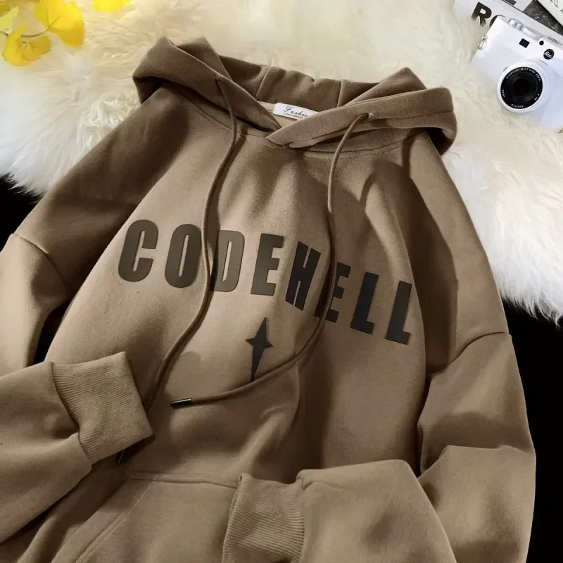 2023 Sweatshirt Men's Autumn/winter Velvet Thickened Hooded Japanese Casual Loose Couple Fashion Harajuku Cute Pullover