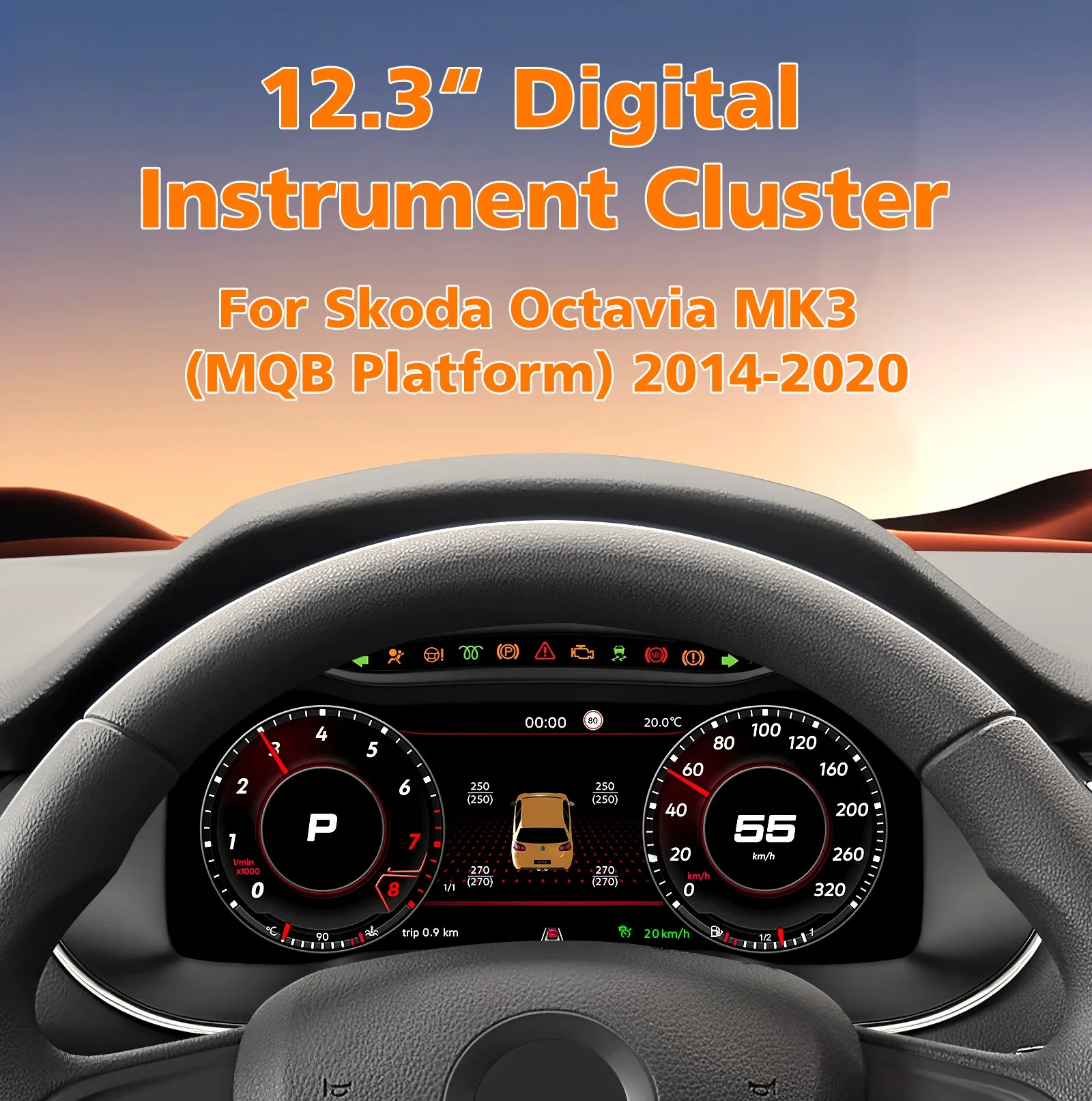 Panel de Instrumentos Digital para Skoda Octavia MK3 2014-2020, Cabina Virtual, Velocímetro, Panel de Control, Carplay, Android Auto, Pantalla LCD de 12.3 Pulgadas 1