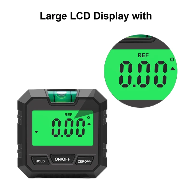 Inclinómetro digital, inclinómetro digital LCD, magnético de 4 x 90°,  medidor de nivel de ángulo, medidor electrónico, herramienta de medición de
