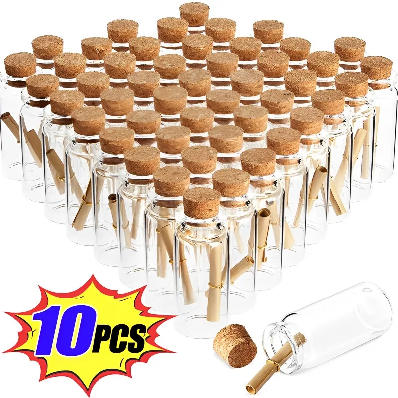 5/7/8/10/12/15/20ml Mini Glass Bottles with Cork Stoppers DIY Decoration Vials 10Pcs