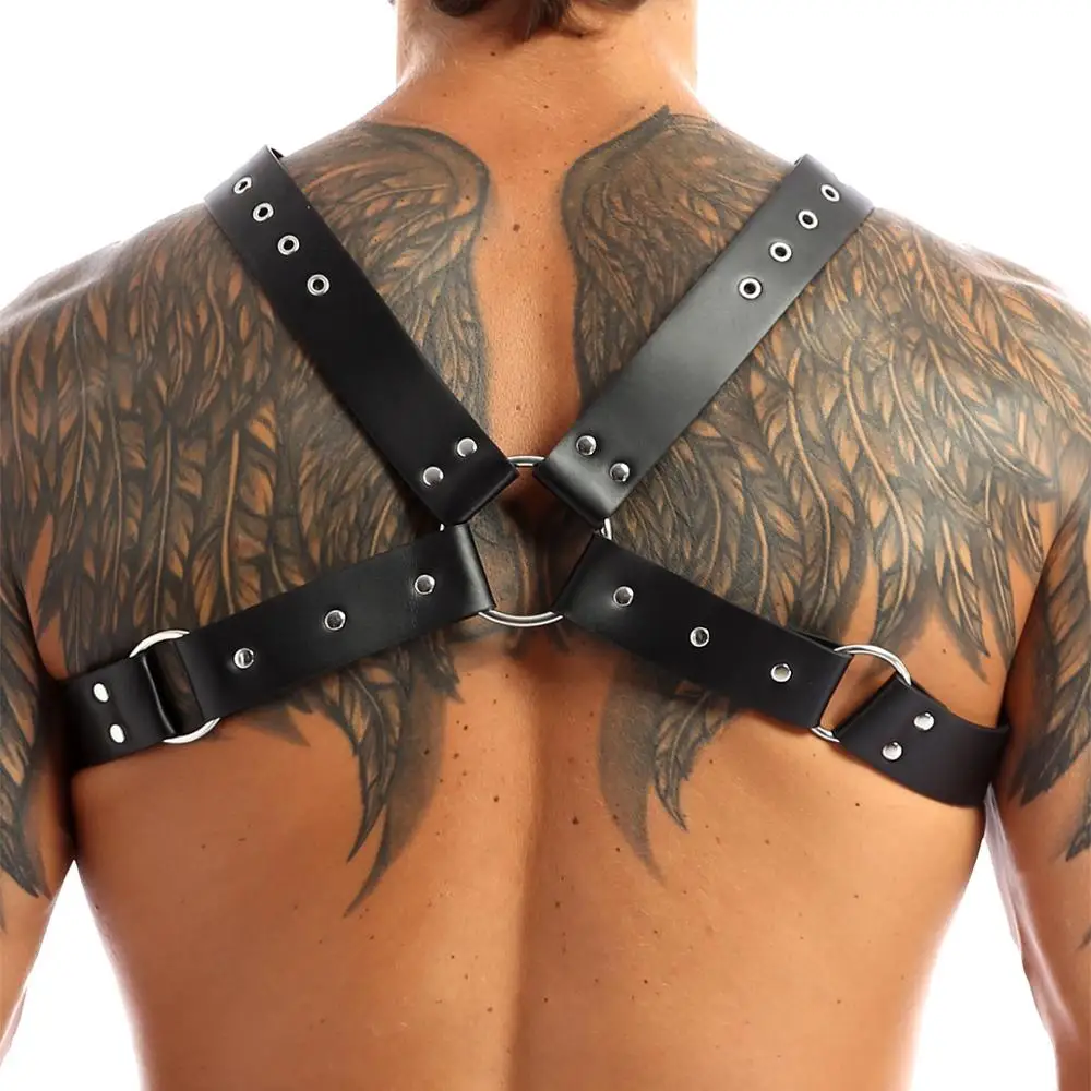 Leather Fetish Gay BDSM Men Harness Belts Adjustable Sexual Gay Bondage Clothing Body Chest Harness Straps for Rave Party Stage