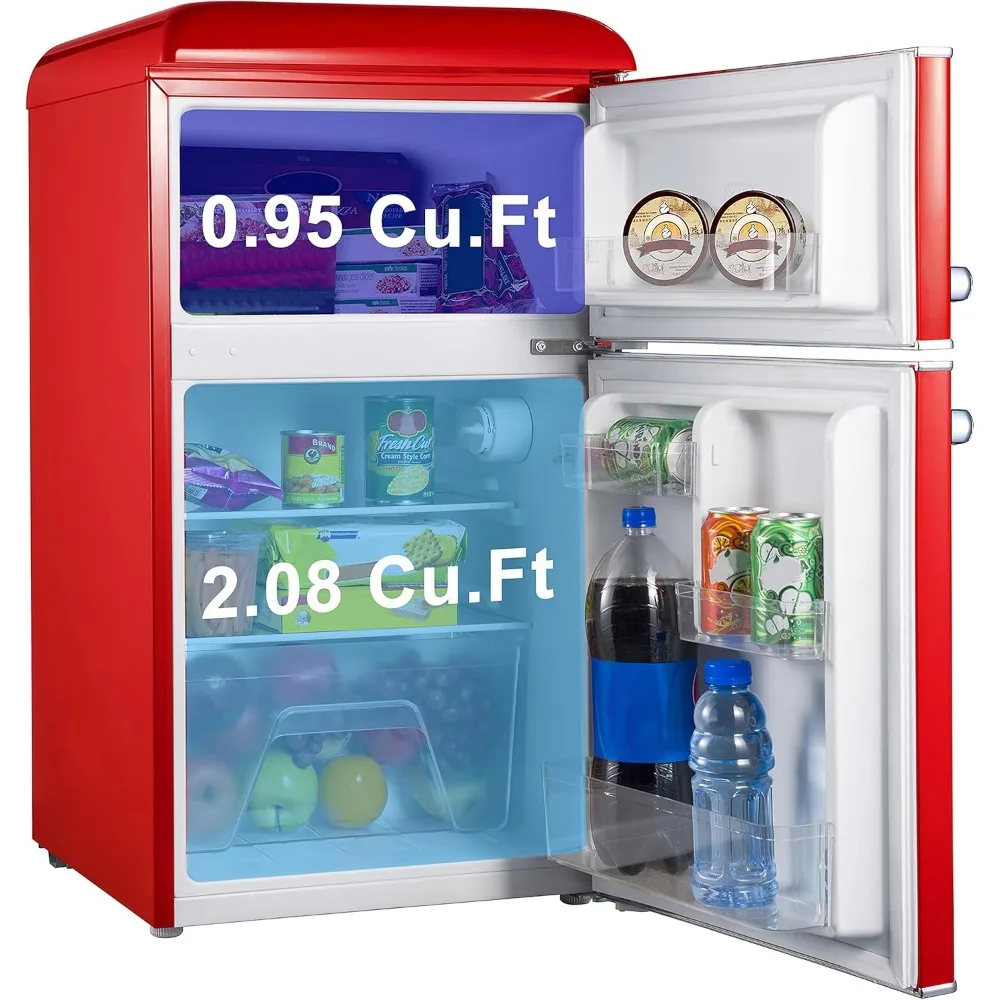Retro Compact Refrigerator with Freezer Mini Fridge with Dual Doors, Adjustable Mechanical Thermostat, 3.1 Cu Ft, Red