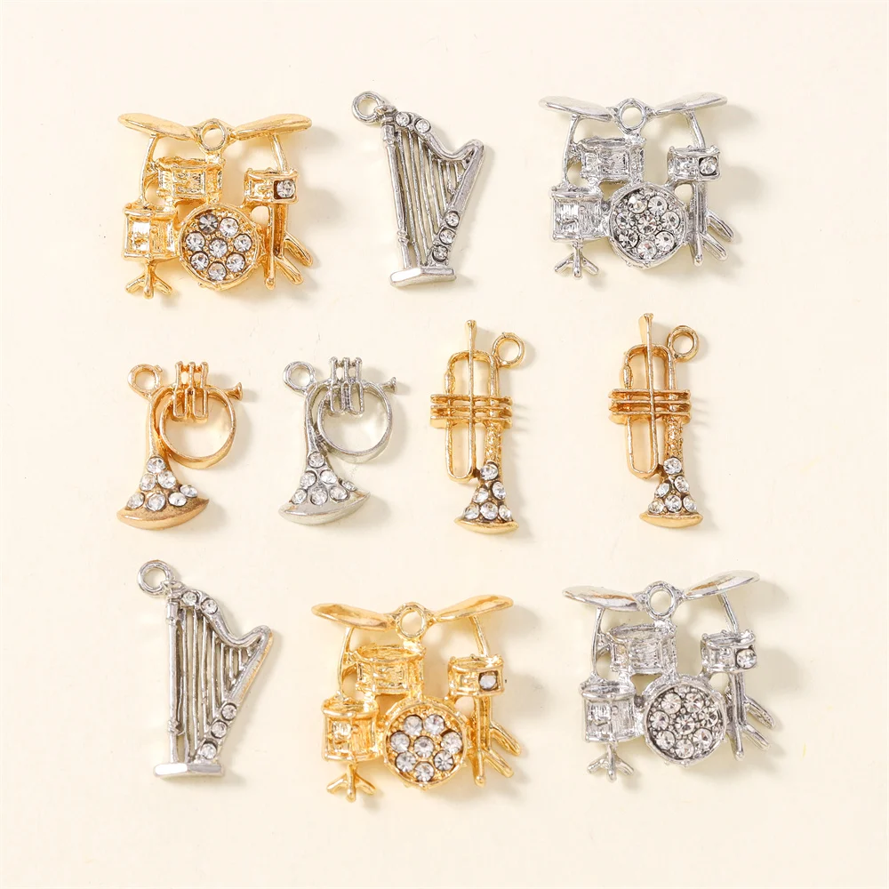 10pcs 크리스탈 악기 드럼 트럼펫 하프 참 장식품 쥬얼리 만들기 귀걸이 펜던트 목걸이 팔찌 액세서리