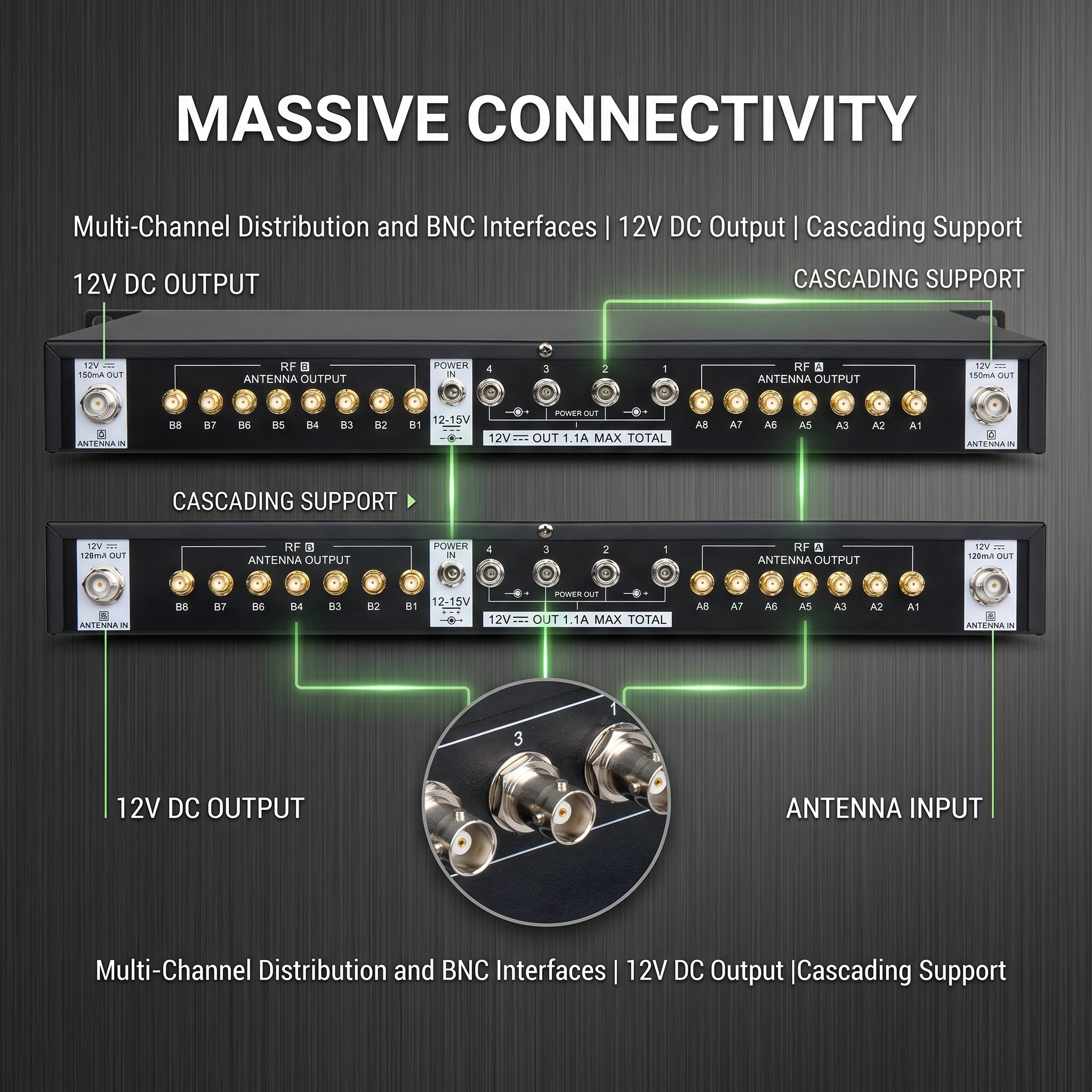 폴킷슨 AT-16pro UHF 안테나 분배 시스템 450-970MHz 무선 마이크 안테나 증폭기 분배기 (스테이지 라이브용)
