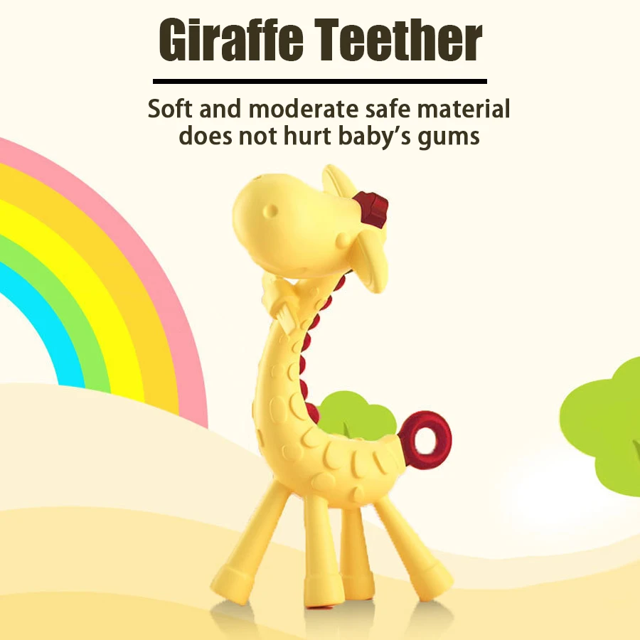 Silicone Teether Baby Silicone Teether BPA Free Giraffe Teether Mouse Pain Relief Children's Sensory Early Learning