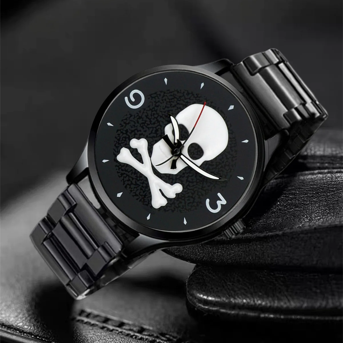 Men Fashion Skull Pattern Watch 2024 High Quality Stainless Steel Quartz Clock Analog Male Casual Military Wristwatch Relogio 5