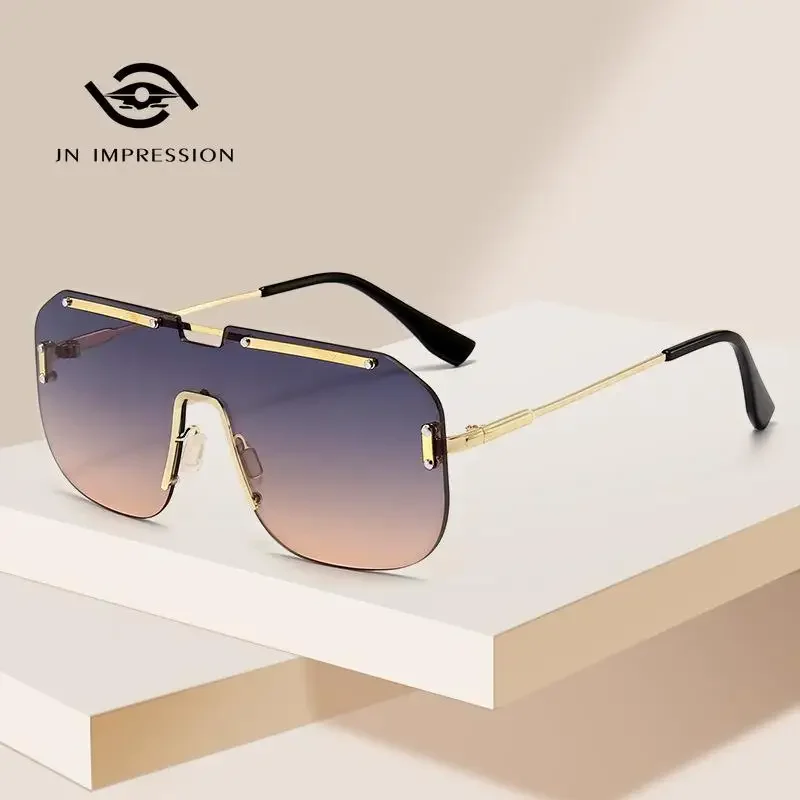 

New Metal Rivets Oval Rimless Sunglasses Fashionable Personalized Trendy Men's and Women's Sunglasses