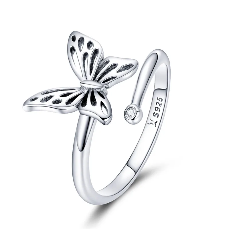 Elegant Adjustable Sterling Silver Zircon Open Ring