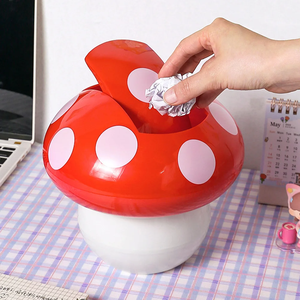 

Mushroom Trash Can Small Garbage Tabletop Container Tiny Waste Bucket Desktop Rubbish Bin Office Abs Holder Cartoon Food Cans