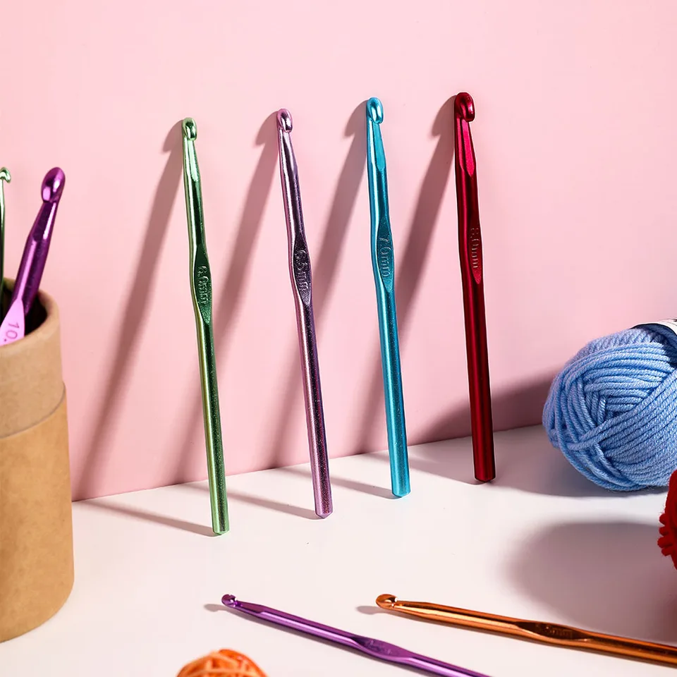 Aeelike Set Uncinetti Tunisini Extra Lunghi 35 Cm – 6 Pezzi Da 6,5 Mm A 11 Mm – Alluminio Leggero