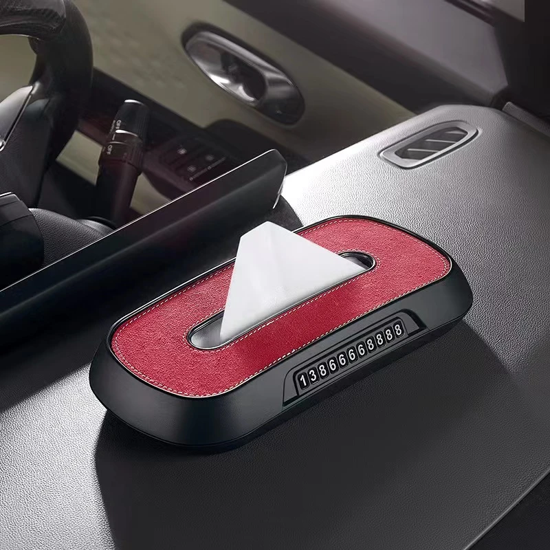 Car Tissue Box Car Visor Leather Tissue Holder Parking Number Plate
