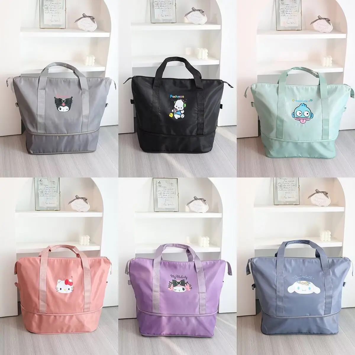 

Sanrio мультяшная дорожная сумка, нейлоновая Водонепроницаемая спортивная сумка для спортзала, вместительная сумка для хранения багажа