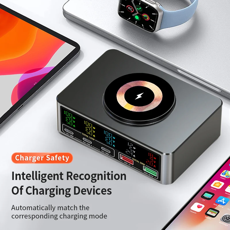 1080W USB C GaN Charger PD3.0 PPS QC3.0 Fast Charging Station Magnetic Wireless Charge For Laptop iPhone Samsung Macbook Tablet