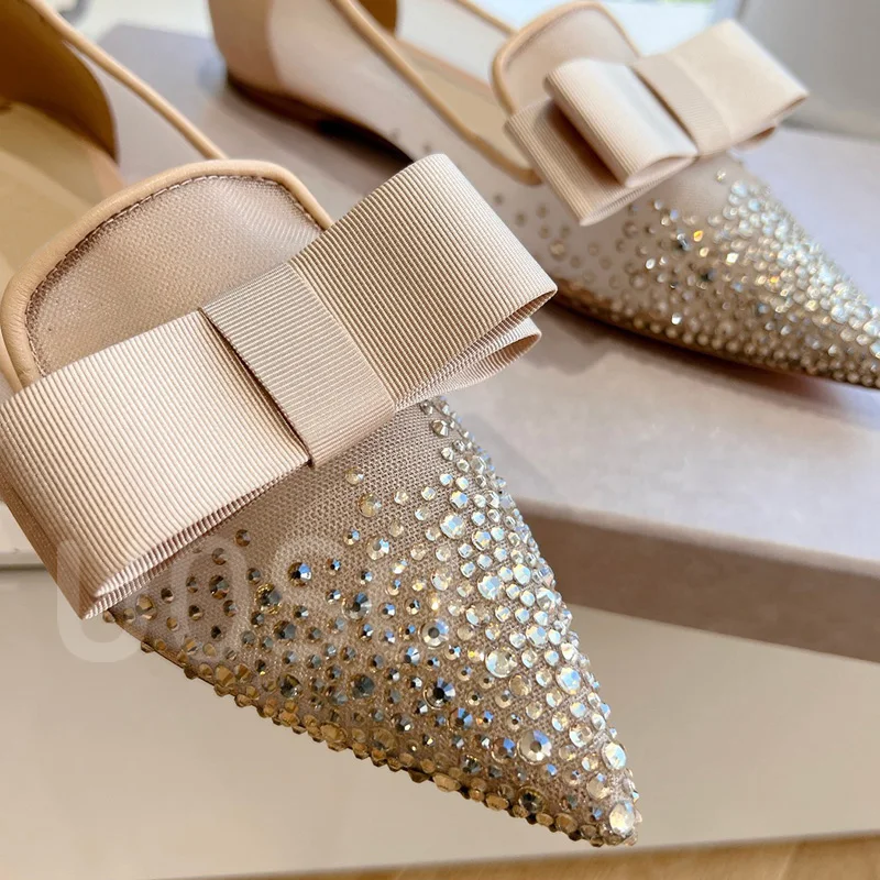 2024 New Women's Flats Designer Mesh Luxury Full Crystal Banquet Ladies Shoes Ventilated Soft Pointed Toe Ballet Shoes Dress