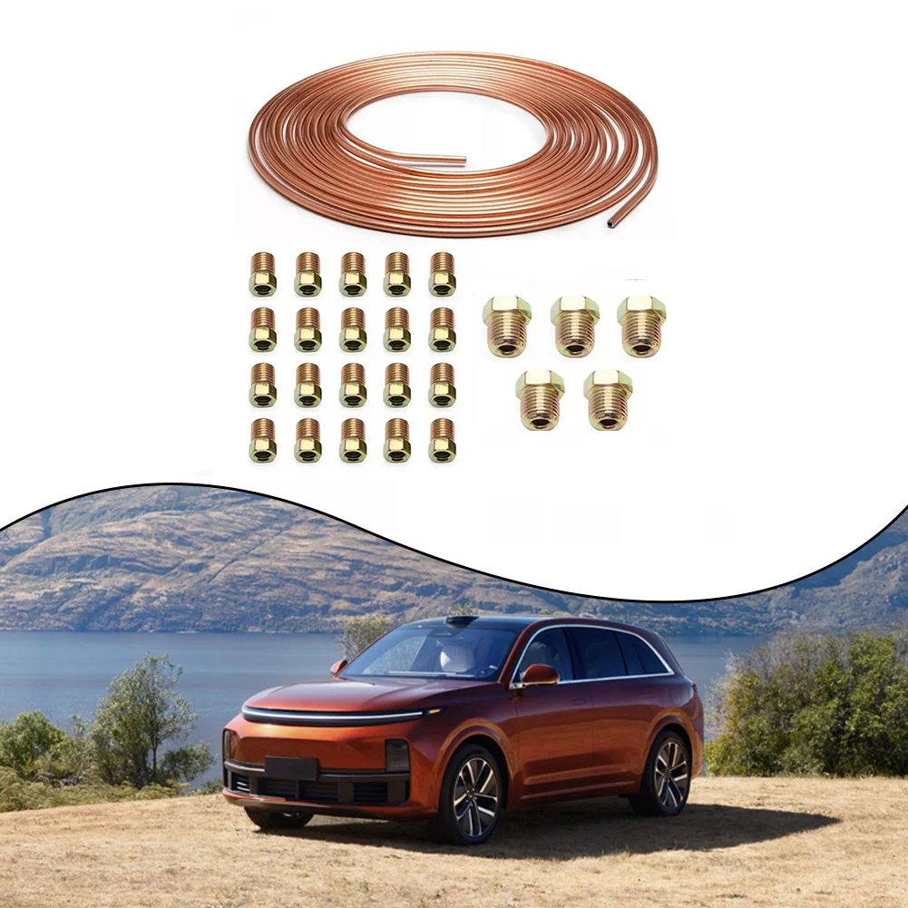 1set Auto Brake Hose Practical 32.8Ft 3/16 Roll Brake Line Tubing With 25pcs Fittings Replacement Automotive Accessories