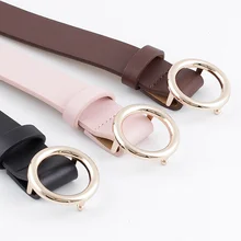 

New snap button fashion simple belt versatile round buckle shape decorative denim casual pants belt women