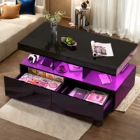 Rosahqnda Table basse, table de salon, haute brillance, LED et 2 tiroirs, adaptée au salon, blanc, MDF 2