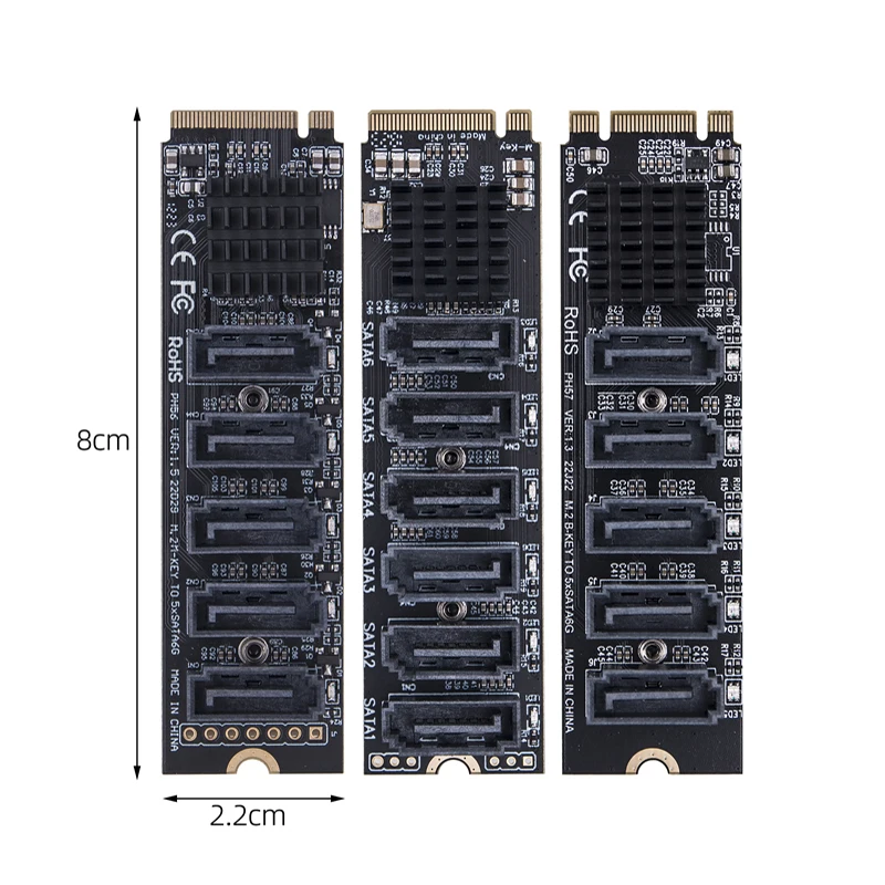 Scheda Adattatore M.2 A 5 Porte SATA 6 Gb/s – Convertitore PCIe M.2 B+M A SATA III Con Dissipatore – Per PC Desktop, OS X E Linux - 4