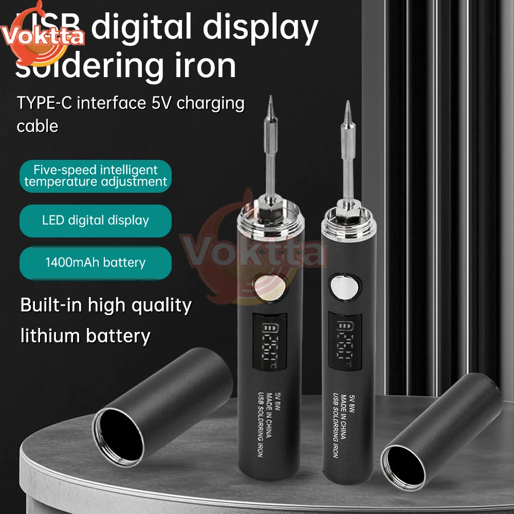 Soldering Iron Electric Soldering Iron Soldering Iron Kit Soldering Iron Set USB Soldering Iron Adjustable Temperature 260-420℃ Electric Soldering Iron Kit 850mAh/1400mAh Battery Solder Welding Tool