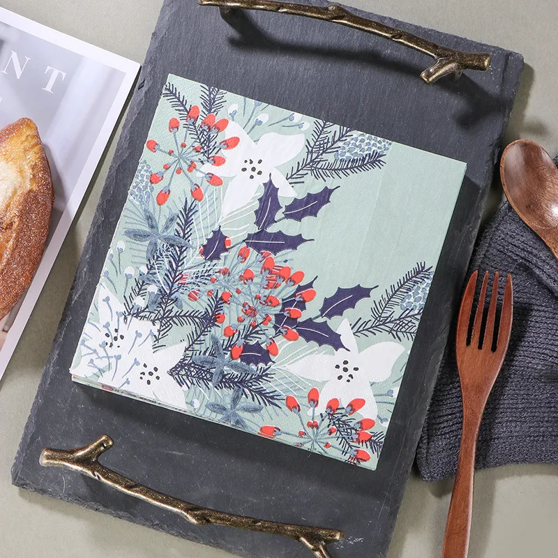Disposable Tableware Paper Napkins 20Pcs/pack Plant Flower Printed Paper Disposable Tableware Napkin Tissues Wedding Party Decoration 33x33cm
