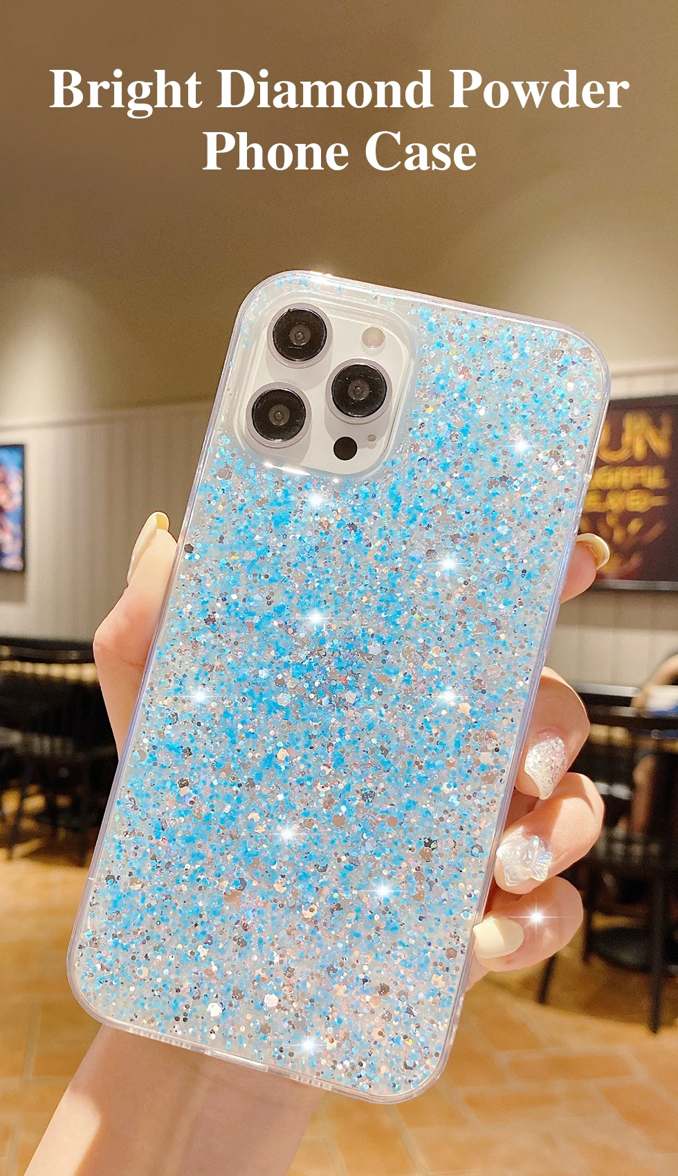 Luxury Bling Glitter Sequins For iPhone Case 11 12 13 14 Pro Max X XR XS Max 6 6s 7 8 Plus SE 2022 Candy Color phone Back Cover- Sca7ad74b71044e819d873405fa20b6bcj