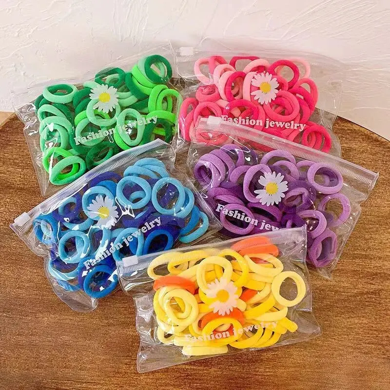 Hair Bands 50Pcs/set Korean Hair Rope Candy Color Hair Ring Elastic Rubber Bands