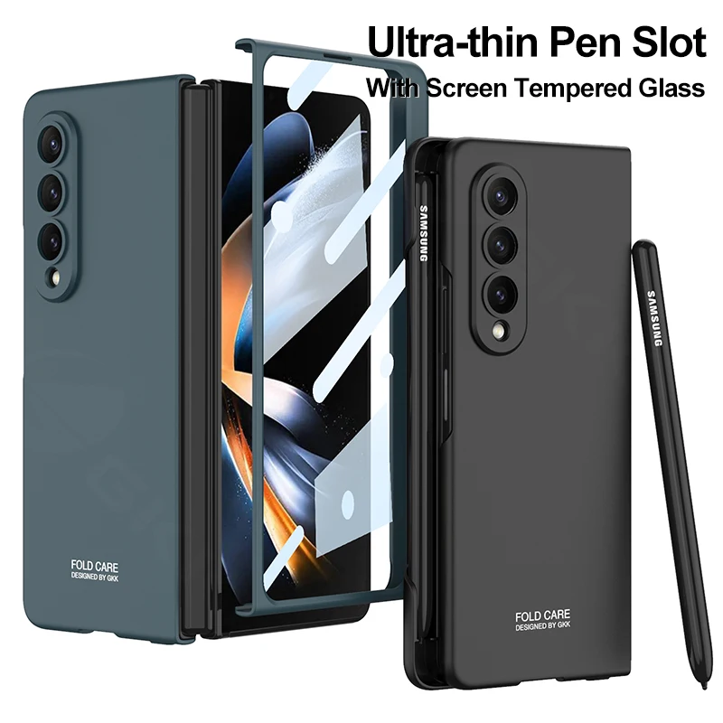 

GKK Ultra-thin Bracket Pen Slot Case For Samsung Galaxy Z Fold 4 Cover With Screen Glass Protection Hard For Galaxy Z Fold4 Case