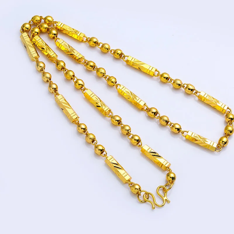 Luxurious 14k Gold Color Lucky Bead Chain for Men's Simple Beads Fadeless Necklace Wedding Party High Jewelry Gifts