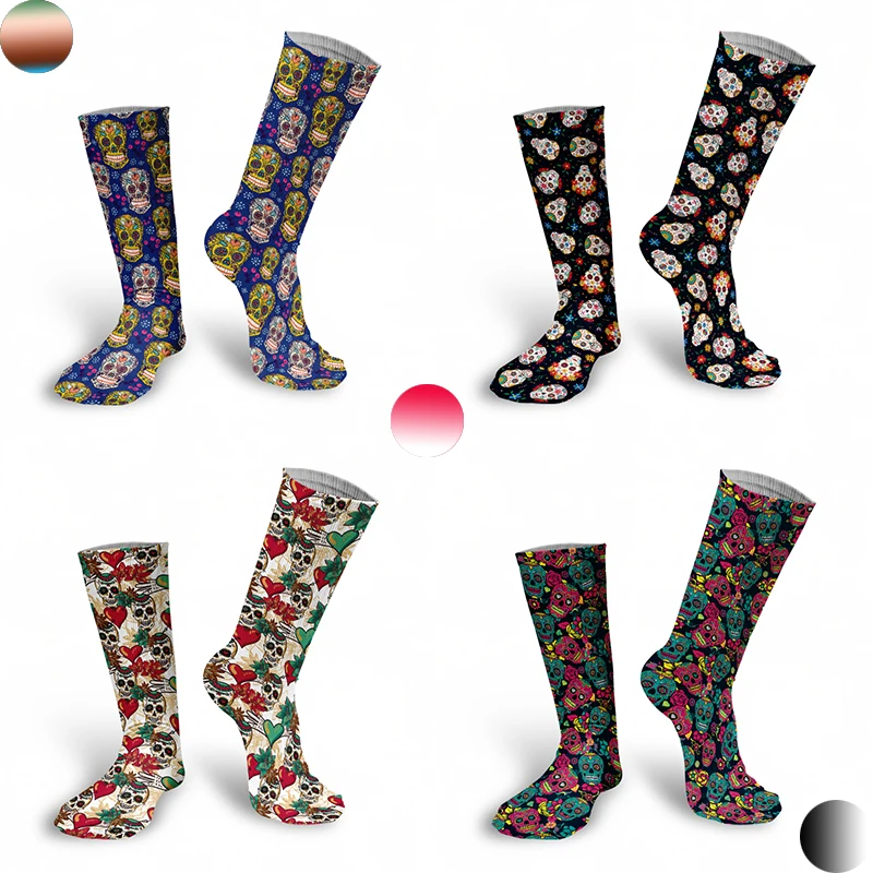 Носки женские компрессионные в виде забавных черепов и роз
