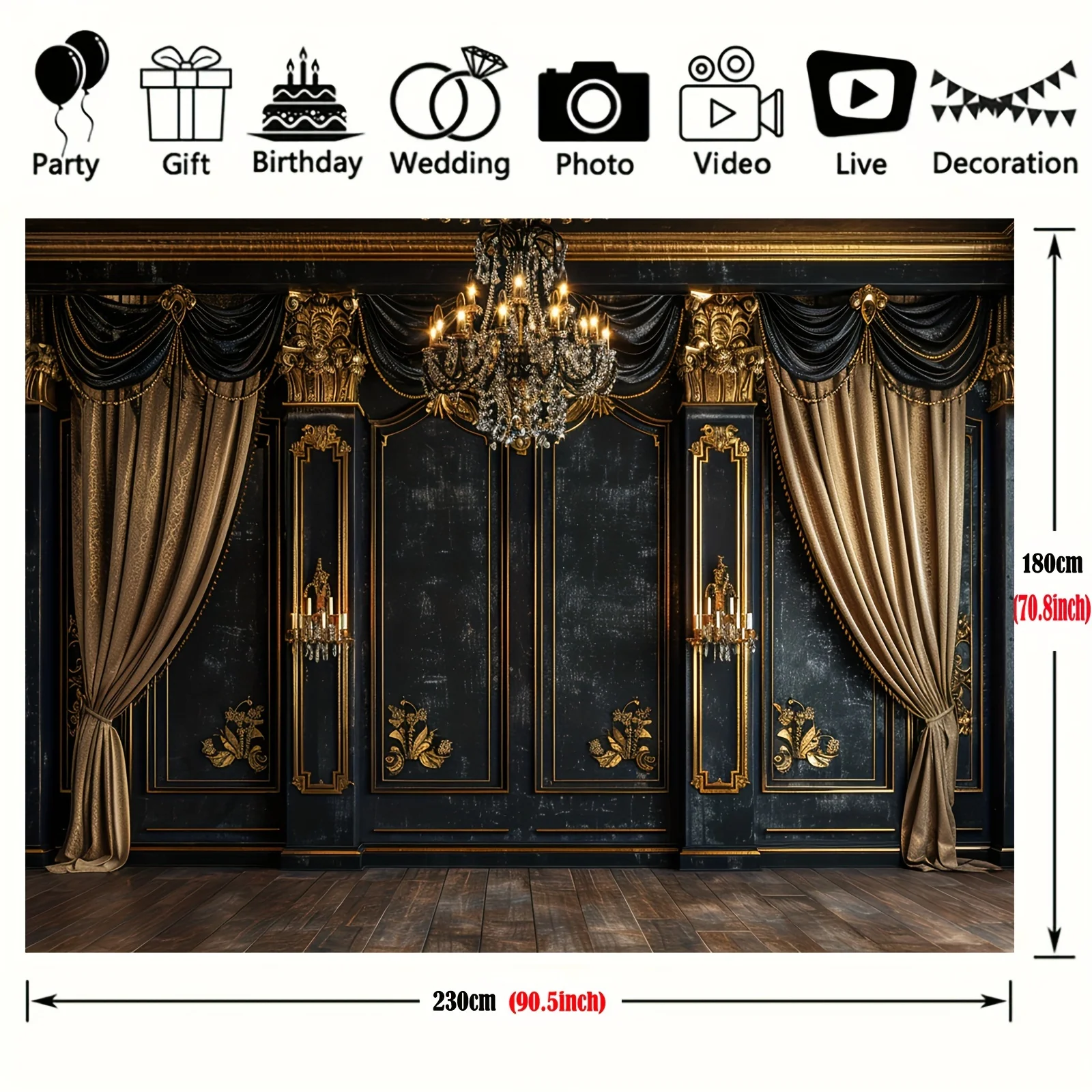 Eleganter goldener Pendelleuchten- und Steinwandhintergrund – multifunktionaler Fotohintergrund, geeignet für Hochzeiten, III – Detail 5