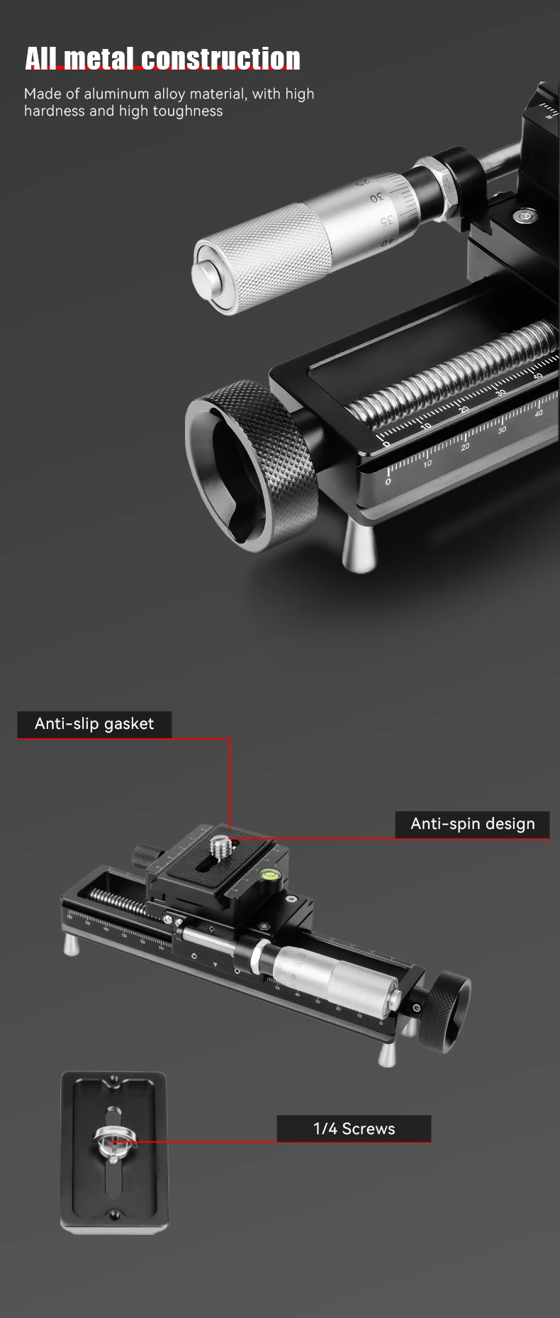 AH-MAG170 170mm Manual Macro Photography Rail Slider With 1/4 Screws Quick Relea