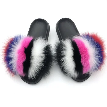 SARSALLYA Fur Slippers Women Real Fox Fur Slides Home Furry Flat Sandals Female Cute Fluffy House Shoes Woman Brand Luxury 2021 1