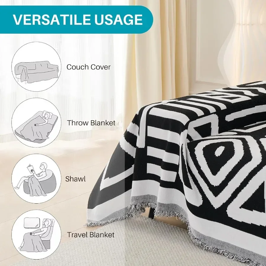 Boho Chenille Couch Cover Blanket for L Shape Sectional Sofa 2 Pcs Slipcover 1Triangle Plaid Sofa Chic Geometric Furniture P