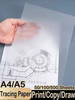 500/50 fogli di carta da tracciare A5 A4, carta bianca traslucida per schizzi, disegno artistico, materiale scolastico e per ufficio.