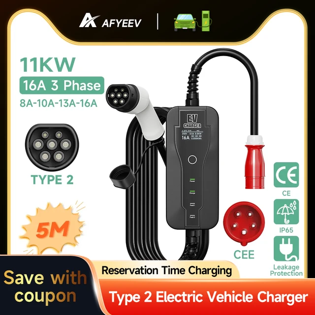 11kw 16a ev Ladegerät Typ 2 evse Ladebox tragbare Elektroauto Ladegerät cee  Stecker IEC62196-2 Elektro fahrzeug Geräte wallbox