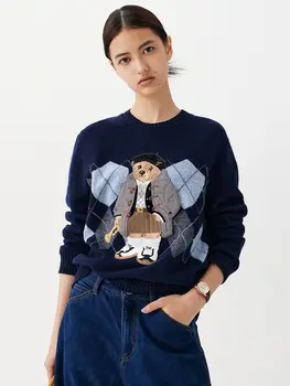 High Street Luxury French Ladies Embroidery Bear Knitted Pullover Sweater For Women Fashion Casual Knitwear Tops Pull Femme 1